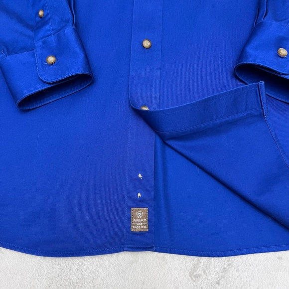 ARIAT Solid Twill Fitted Long Sleeve Shirt Button down Men’s Blue Size 2XL - Picture 6 of 13